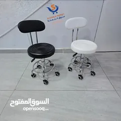  1 كرسي دوار دائري مع عجلات، كرسي سهل التجميع ومصنوع من جلد البولي يوريثين لإكسسوارات الحلاقة والمطاعم