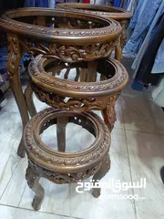  3 طقم طربيزات زان حفر دمياطي بحاله الوكاله ناقصه زجاج وبس عندي طقمين بسعر 120 دبنار