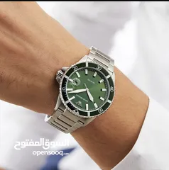  6 Original EMPORIO ARMANI AR11338 DIVER STAINLESS STEEL SILVER & GREEN TONE MENS WATCH