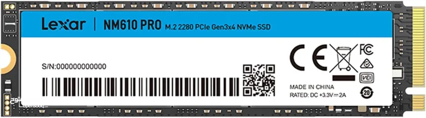  1 Lexar NM610 PRO 2 تيرابايت SSD، حتى 3300 ميجابايت/ثانية، NVMe 1.4 PCIe Gen 3x4 M.2 2280، ضمان 3 سنوا