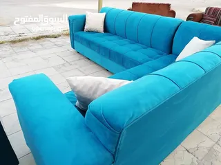 22 تنجيد كورنر حرف L مع كنبة مزدوجة مع إمكانية اختيار الاقمشة والألوان والتفصيل حسب الطلب