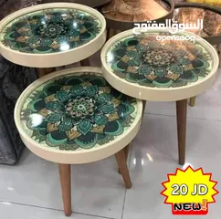  14 طاولات سرفيس 3D  زجاج حجم الكبير قطر 40سم نظام تركي  متوفر الوان  3 قطع