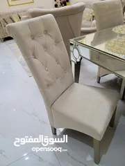  3 Branded dining table full mirror and golden borders with 6 velvet chairs طاولة سفره مع ستة كراسي