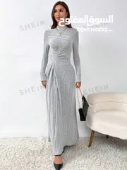  6 New Grey Stand Up Collar Long Sleeves Dress / L