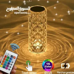  1 Crystal Rose Diamond Touch Lamp LED RGB 16 Colors USB Charging with Remote Table Lamp اضائة زينة