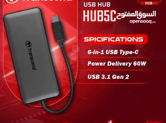  1 موزع USB HUB عالي السرعة 3.1 و  Transcend HUB5C Type-C 6 in one Port USB HUB SuperSpeed 3.1