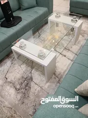  2 طاوله ضيوف او طاوله صالون او طاوله مكتب خشب لاتيه 18 طبقتين وزجاج 10مل طبقتين ودهان ابيض وتصميم تركي