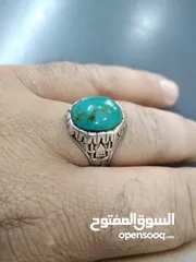  10 خاتم فضة 925 منقوش حجر الفيروز الأخضر التفاحي الطبيعي القياس 28 الوزن 9غرام حجر الفيروز نيشابوري