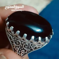  3 خاتم فضه يمني حجر عقيق اصلي حجم كبير جدا دفش