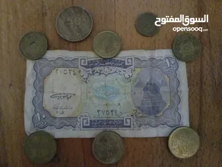  1 عملات مصريه قديمه(5قروش/10قروش/5مليم/5قروش ورقيه)+ 50 ليره تركي قديمه