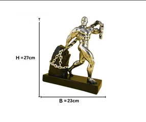  5 Muscle Silver Man Pull Weights Statue