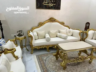  1 طقم جلوس كلاسيكي ...يدوي الصنع خشب دمياطي .+سجادة ايراني بحالة ممتازة