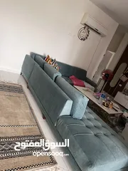  6 طقم كنب  حرف L    مقاعد 8  لون ازرق بسعد جيد جدا ، شبه جديد