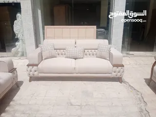  4 طقم كنب كلاسيكي مميز قعدة صالون امريكي كشاط أسود وقماش وتر بروف خشب سويدي