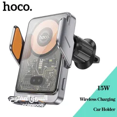  11 Hoco HW7 Car Holder with Wireless Charger شاحن لاسلكي للهاتف من شركة هوكو  شحن سريع 15 واط 15w charg