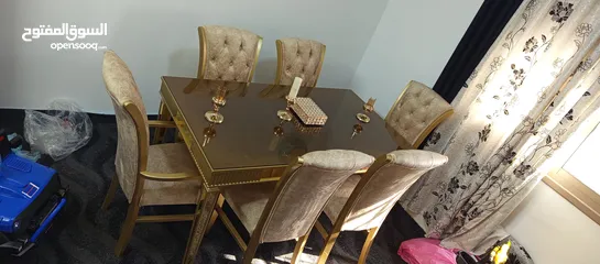  3 طاوله سفرة ملوكيه تفصيل لون ذهبي خشب زان ولاتيه