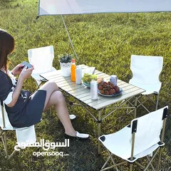  5 طقم طاولة ألمنيوم قابل للطي + 4 كراسي – خفيف، عملي، أنيق... الرفيق المثالي لكل مشاويرك!