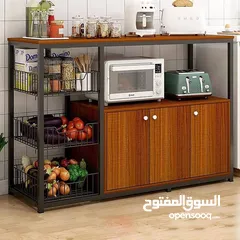  3 خزانة و حامل للميكروويف مع سلات متوفرة بلونين : بني  بيج