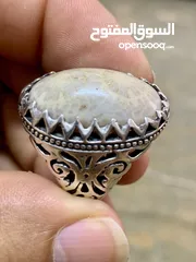  1 خاتم فضه مشغول يدوي حجر مرجان ‏ ‏طبيعي