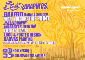  22 Calligraphy artworks on canvas and Mural paintings in all types and all sizes .Graffiti Muralart