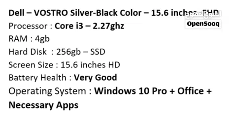  4 Dell – VOSTRO Silver-Black Color – 15.6 inches -FHD