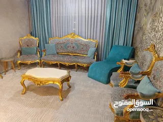  2 خشب زان طقم كنب فاخر بلون (فيروزي +ذهبي)مصري خشب زان