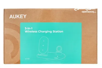  3 شاحن لاسلكي جديد غير مستخدم  Aukey 3-in-1 Wireless Charging Station, Black, LC-A3