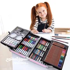  6 طقم الوان رسم للاطفال كافه انواع الالوان المائيه والشمعيه والخشبيه  والماجيك وادوات الرسم 145 قطعه