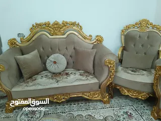  5 طقم كنب دمياط 9مقاعد اسفنج ضغط عالي وثقيل مع بردايتين زيبرا وطقم طربيزات رخام