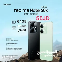  1 Realme Note 60x 64GB 9Ram الاصدار الاحدث جديد كفالة الوكيل ريلمي اكس 6  x  note60