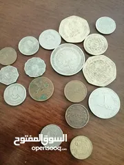  23 عملات قديمة للبيع اردني امريكي بريطاني ألماني عراقي خليجي يوجد قطع نوادر ومميزة