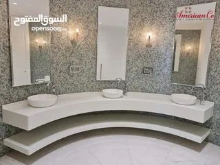  14 تفصيل مغاسل واسطح مطابخ وكاونتر استقبال وتلبيس اعمدة رخام صناعي مغسله اكريليك corian بورسلان كوارتز