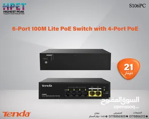  1 Tenda S106PC محول PoE خفيف الوزن 100M مزود بـ 6 منافذ مع 4 منافذ PoE