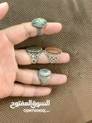  5 خواتم فضه مع عقيق يمني