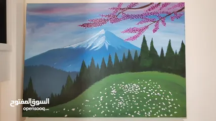  2 لوحة جبلية فنية بألوان هادئة – رسم يدوي مميز - رسم لوحات