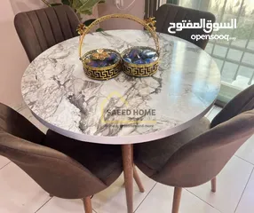  19 طاولة سفرة دائرية مع 4 كراسي سطح الطاولة خشب ملبس فورمايكا – مقاوم للخدوش وسهل التنظيف