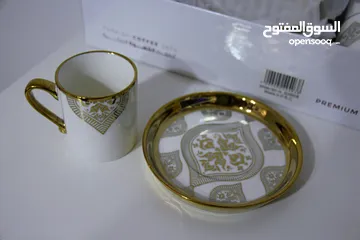  16 طقم فناجين قهوة ابيض مذهب فاخر Golden white coffee cups set