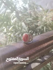  2 خاتم فضه ب حجر عقيق كبدي يماني