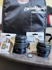  1 عدسات للبيع وشنتة وميموري عدسة 50mm 1.4 وعدسة 28/80