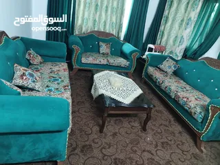  3 كنب غرفة ضيوف خشب زان استعمل عرسان مع البرادي والطاولات