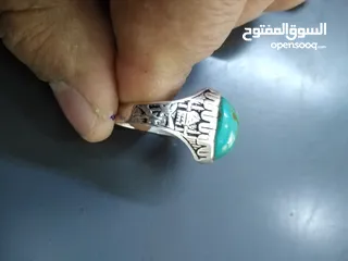  11 خاتم فضة 925 منقوش حجر الفيروز الأخضر التفاحي الطبيعي القياس 28 الوزن 9غرام حجر الفيروز نيشابوري