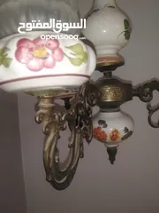  2 ثريا انتيك من النحاس والسيراميك الفرنسي رسم يدوي+تيبل لامب نحاسي عدد2