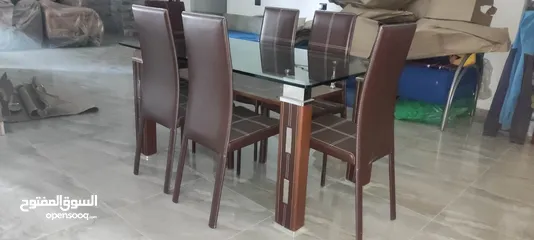  2 طاولة سفرة تنجيد مع 6 كراسي تنجيد جداد بالكرتونة