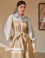  3 ‏SHEIN Mulvari فستان بحزام لونين أكمام فانوس