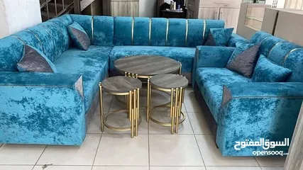  1 طقم كورنر خشب قراط ولاتيه مكفول سنتين اسفنج ضغط قماش وتر بروف. 6مخدات هدية  بفة لكل طقم كن