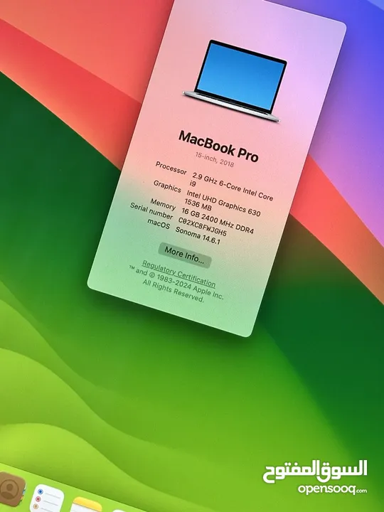 MacBook Pro Model A1990, touch bar, core i9,   15.4" very clean