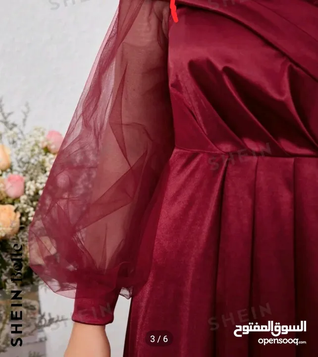 فستان سهرة ستان احمر