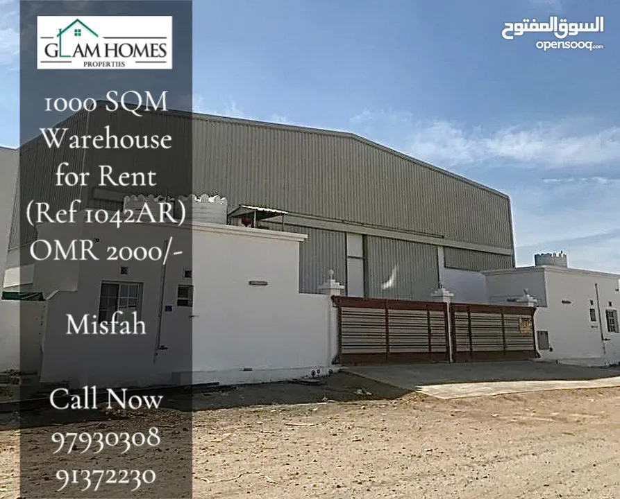750 SQM Warehouse with 2 Rooms & 2 Bathrooms for Rent in Misfah REF:1042AR
