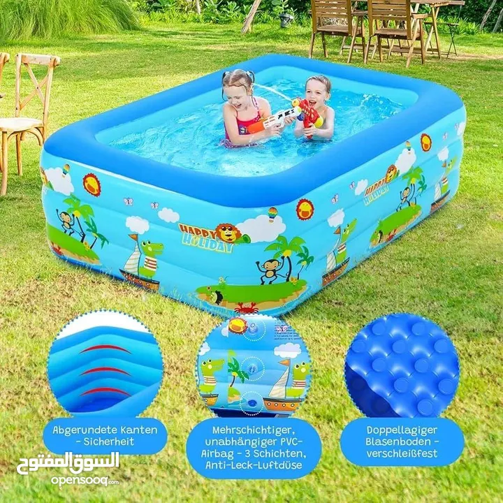 برك family funpool القابلة للنفخ بأحجام واشكال متعددة بتنفخها ب 5 دقايق خامات قوية وآمنة مع هدية