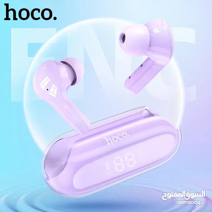 سماعة أذن من HOCO Crystal E3 لاسلكية حقيقية لإلغاء الضوضاء تعمل بتقنية البلوتوث إصدار 5.3 مع شاشة LE